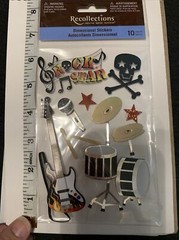 Rock Star Musician 3D Stickers 10 Pieces Guitar Drums Black Skull Microphone