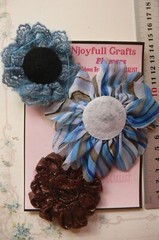 TEAL BLUE & BROWN Fabric Lace Organza Mix – 3 Floral Flower Pk 70-95mm NJC V4 C