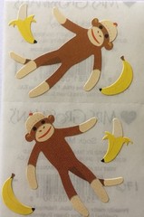 SOCK MONKEY Stickers(6pc)Mrs. Grossman’s•Animal•Toy•Stuffed Animal•Jungle•Climb•