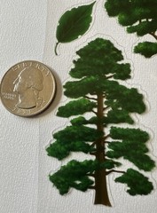 GREEN FOREST Mylar Stickers (19pc)Christmas Tree…Pine…Chestnut…Leaf…Card Making…