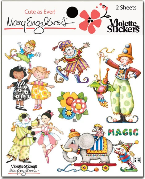 Mary Engelbreit Stickers 2 Sheets Whimsical Mary’s Magic Dancers Clowns Elephant