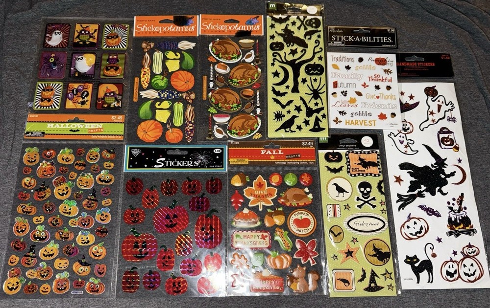 10 Packs Sticker Lot Stickers 3d Puffy Glitter Halloween Thanksgiving Pumpkins