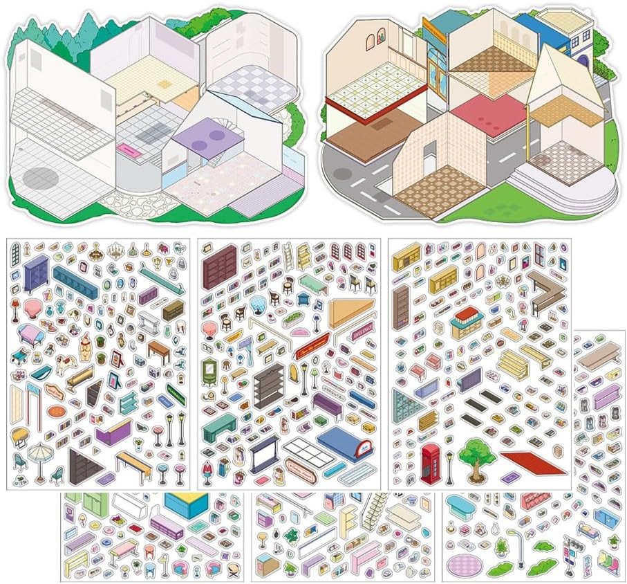 2 Set Large DIY Miniature Landscape Sticker Set 9.7 X 7 Inch, over 500 Pieces