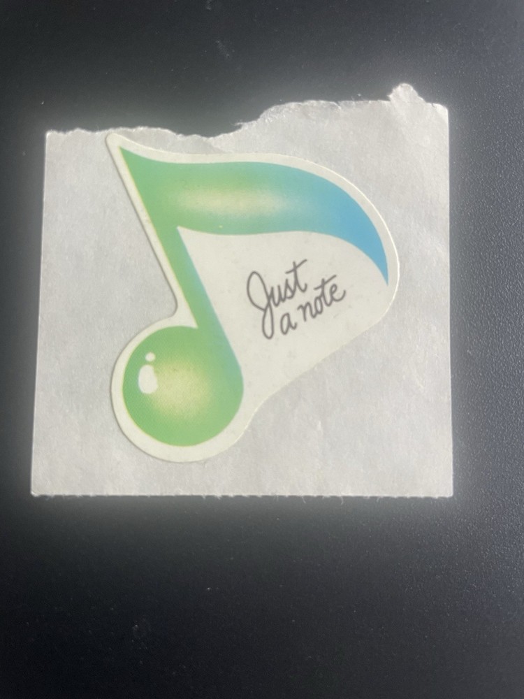 Vintage 80’s Music Note Sticker Just A Note Original Backing Unused Decal
