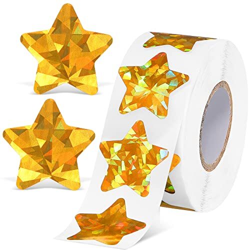 1000 Pcs 1.5 Inch Holographic Gold Star Stickers Adhesive Sparkly Label Stickers