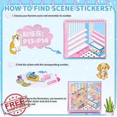 J.WMEET 10Pcs Big Size 3D Scene Book Stickers Multicolor
