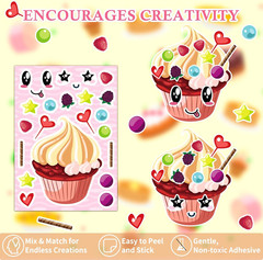 36 Pcs Cupcake Make-A-Face Sticker Sheets | Mix & Match Ice Cream Dessert Party