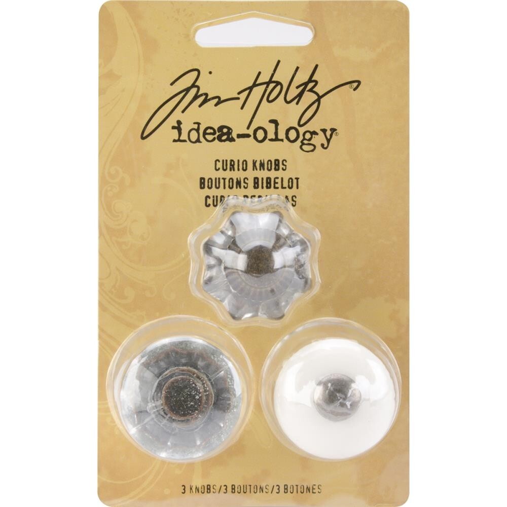 Tim Holtz Idea-ology Curio Knobs Door Cabinet 3 Different Designs White Glass