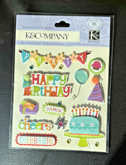K & COMPANY Embellishments BIRTHDAY WISHES Dimensional Layered Stickers