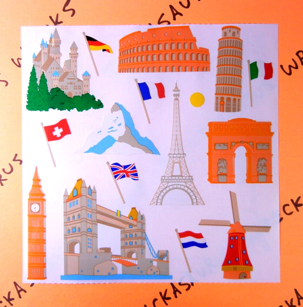 European Landmarks Vintage Mrs. Grossman’s Large Sticker Sheet (Flags Right)