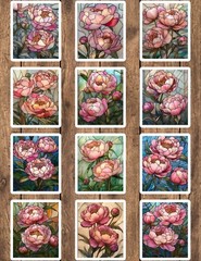 Stained Glass Peonies Die Cut Stickers Set Scrapbooking Laptop Waterbottle