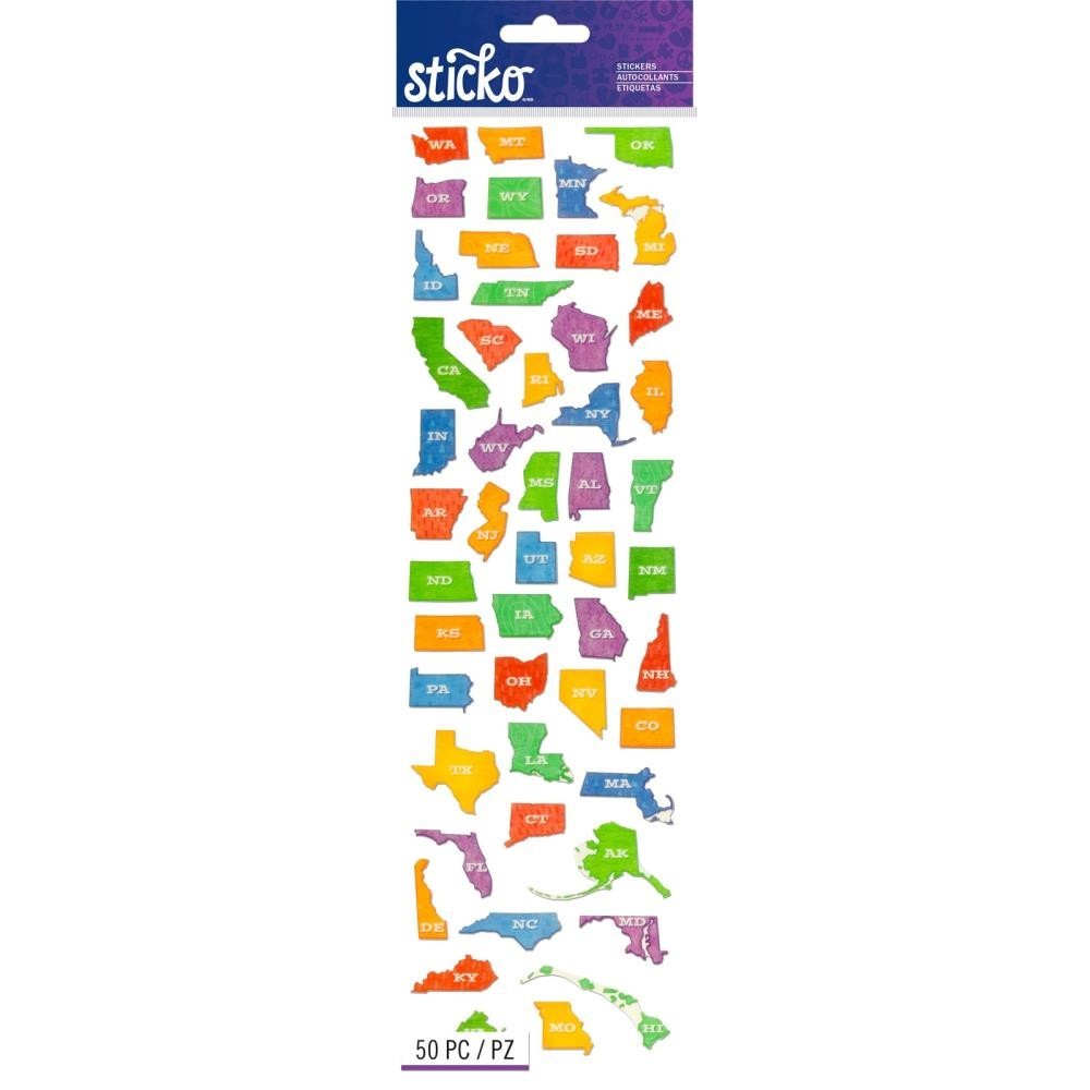 Craft Stickers Sticko 13″ All 50 US States USA Shaped Like Actual State