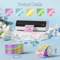 Waterproof Holographic Thermal Labels 2 Inch Square 200 Pcs with Glitter Finish