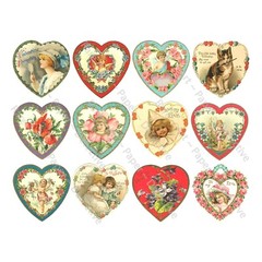 Valentine’s Day Hearts, Romantic Victorian Clip Art, CUT & PEEL STICKER SHEET