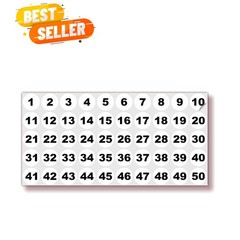 White Consecutive Number Stickers – 1 to 50, 1-inch, 1 Set – Vinyl Self Adhes…
