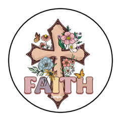 30 FAITH STICKERS ENVELOPE SEALS LABELS 1.5″ ROUND FLORAL CROSS FLOWERS EASTER