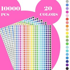 10000 PCS Small Dot Stickers 1/4″ Round Color Coding 0.25 Inch, Multi-colored