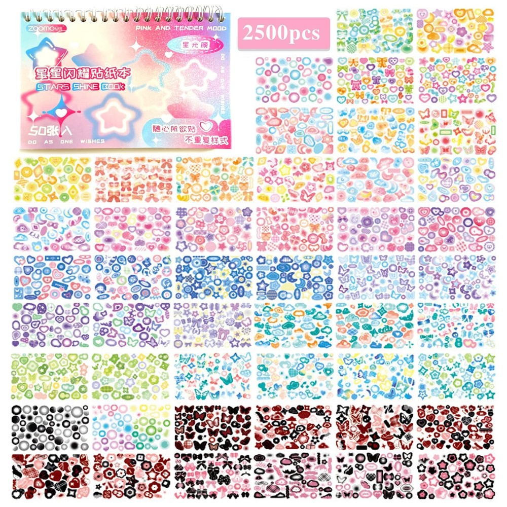 2500PCS Kpop Stickers, Glitter Deco, Heart Butterfly Ribbon, Multicolor