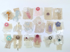 6pc Snippet Clusters Junk Journals Ephemera Shabby Collage Vintage Buttons Pearl