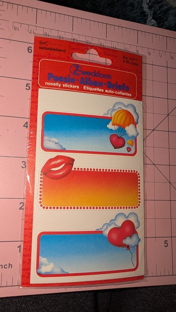Vintage Stickers Zweckform Hearts Lips Clouds Labels 3 Sheets New Pack