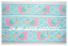 7/8 EASTER LITTLE CHICK BIRDIE PIE QUATREFOIL GROSGRAIN RIBBON 4 HAIRBOW BLUE