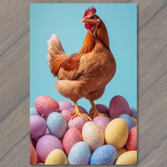 STICKER Rooster Chicken Standing Easter Eggs Colorful Festive Spring Farmyard