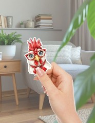 Chicken Red Glasses Die Cut Vinyl Stickers Set Scrapbooking Laptop Waterbottle