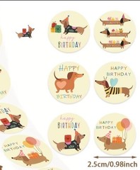 40 PCs Round 1” Happy Birthday Cute Dachshund Dog Stickers Party Envelope Seals