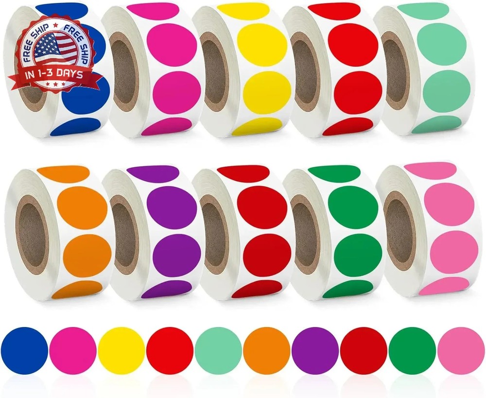 5000 PCS 3/4″ Colored Dot Stickers – 10 Bright Colors Removable Color Coding Lab