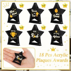 18 PCS Small Star Acrylic Employee Appreciation Award Trophies Plaques Black