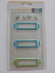 SCRAPBOOK embellishment LOT of 6, labels, brads, tags, journaling die cut craft