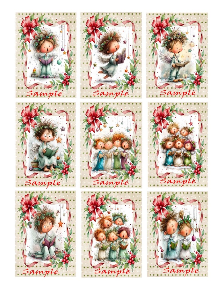 Christmas Quirky Angels (9) Cut Glossy Sticker Labels~Junk Journals~Crafts~#801S