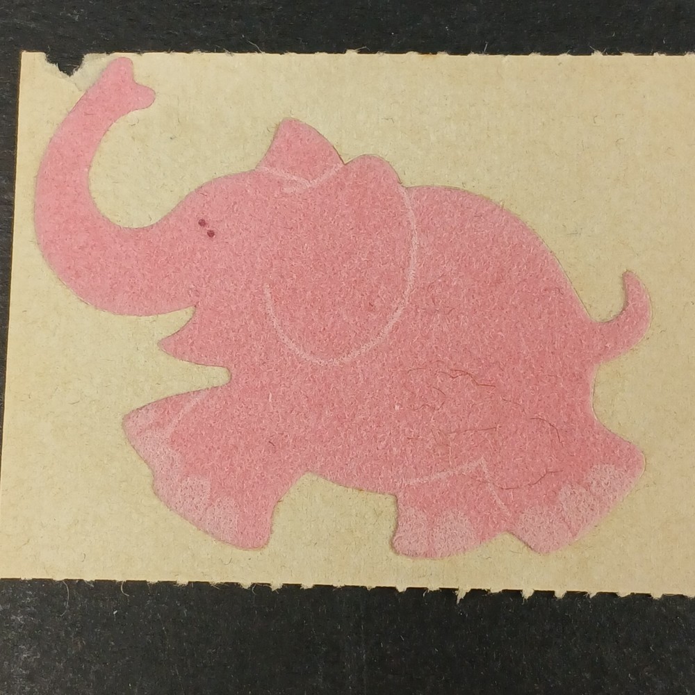 Vintage 80s Fuzzy Sticker Pink Elephant SandyLion