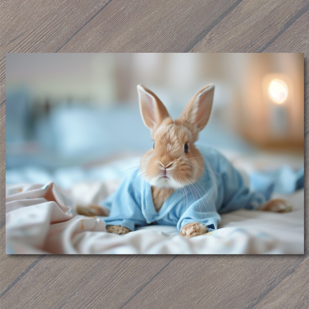 STICKER Bunny Rabbit Bed Pajamas Cute Beautiful Brown White Floppy Ears Funny