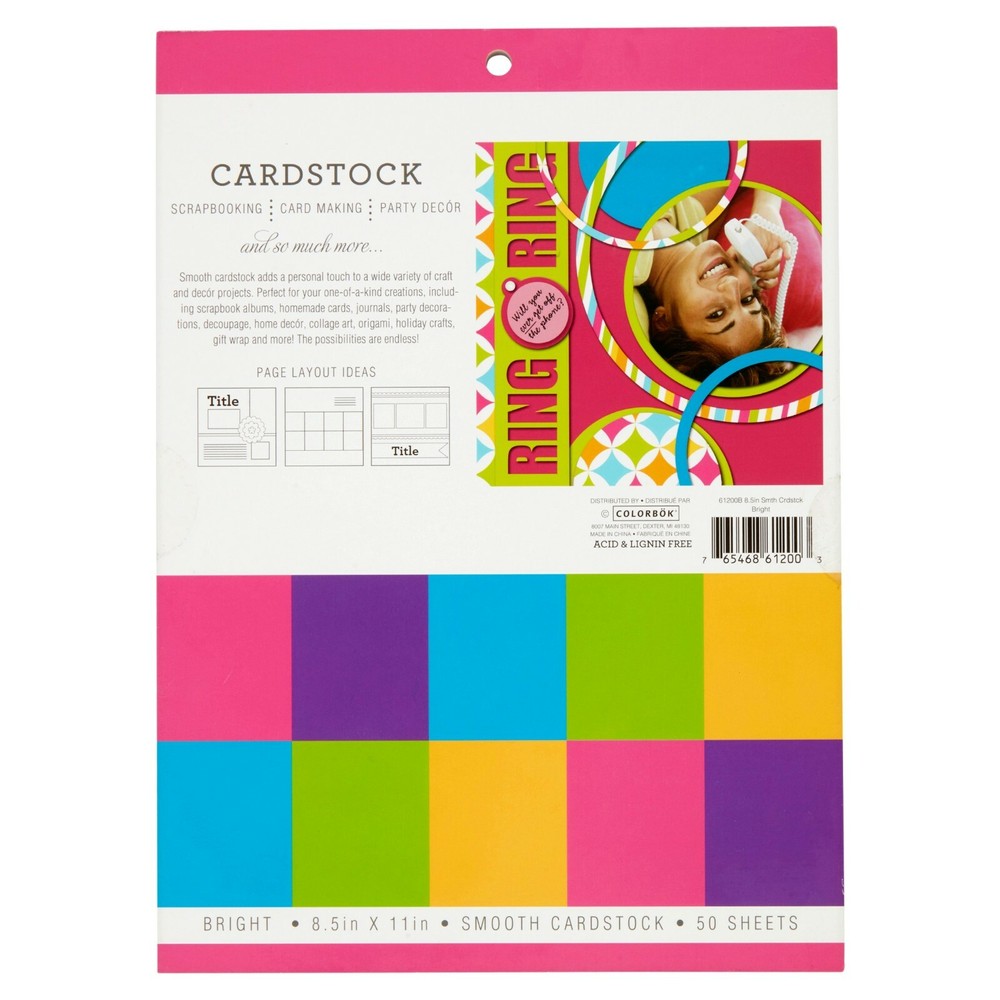 Colorbok Bright Smooth Cardstock Sheets, 50 Count