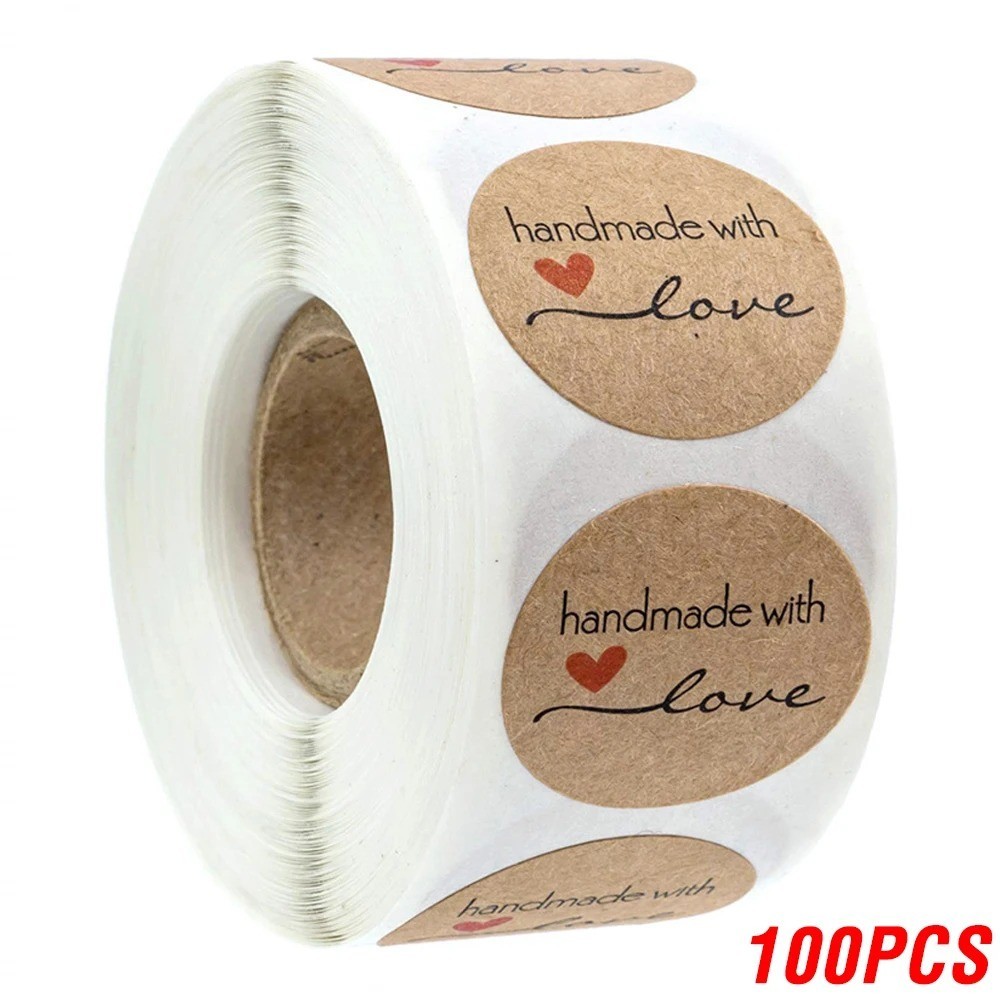 Round Kraft Handmade with Love Stickers Baking Gift Packaging Label