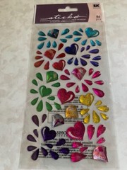 STICKO EK SUCCESS STICKER ACRYLIC BRIGHT SHAPES COLORS HEARTS RAIN DROPS 86PCS