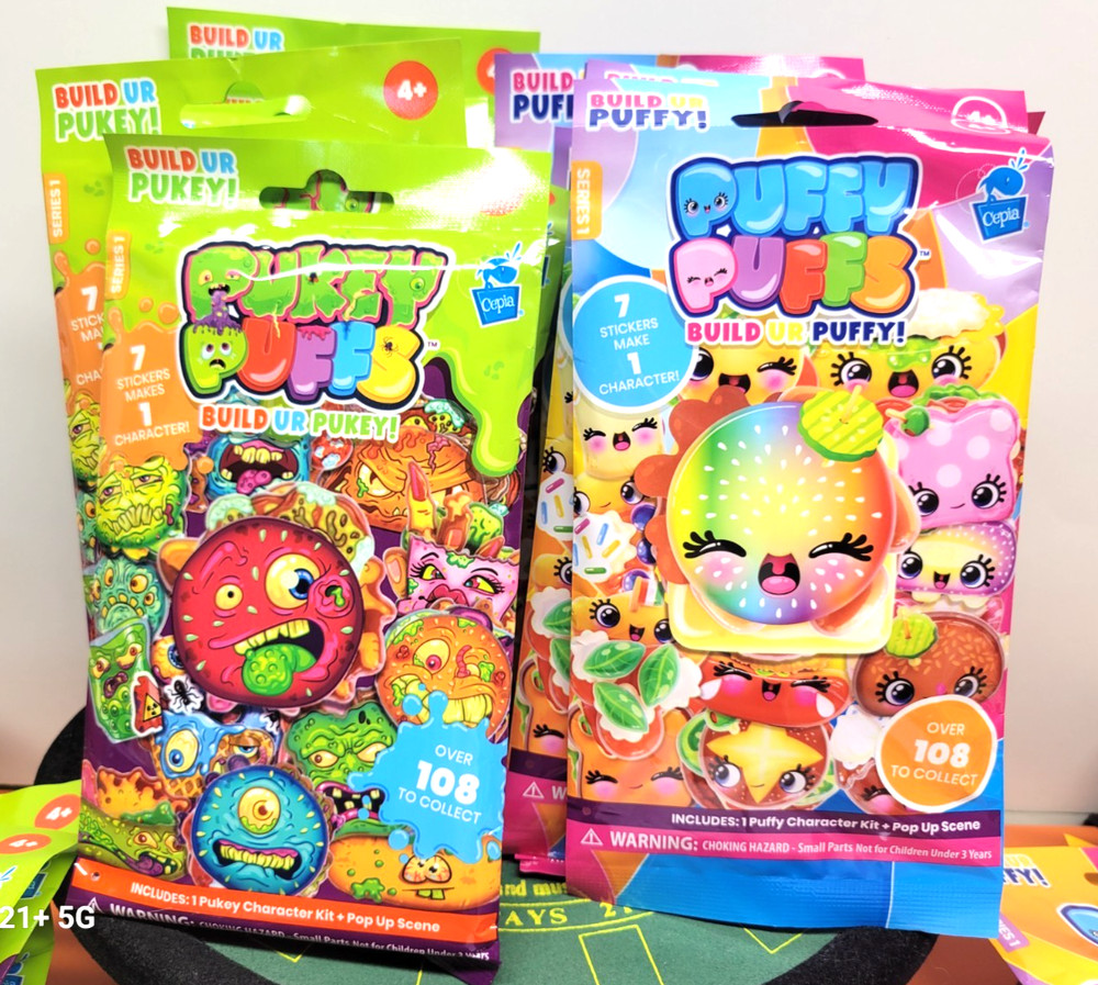 2 PACKAGES FUN NOVELTY BUILD A PUFFY STICKER PUKEY PUFFS OR PUFFY PUFFS CHOOSE 1