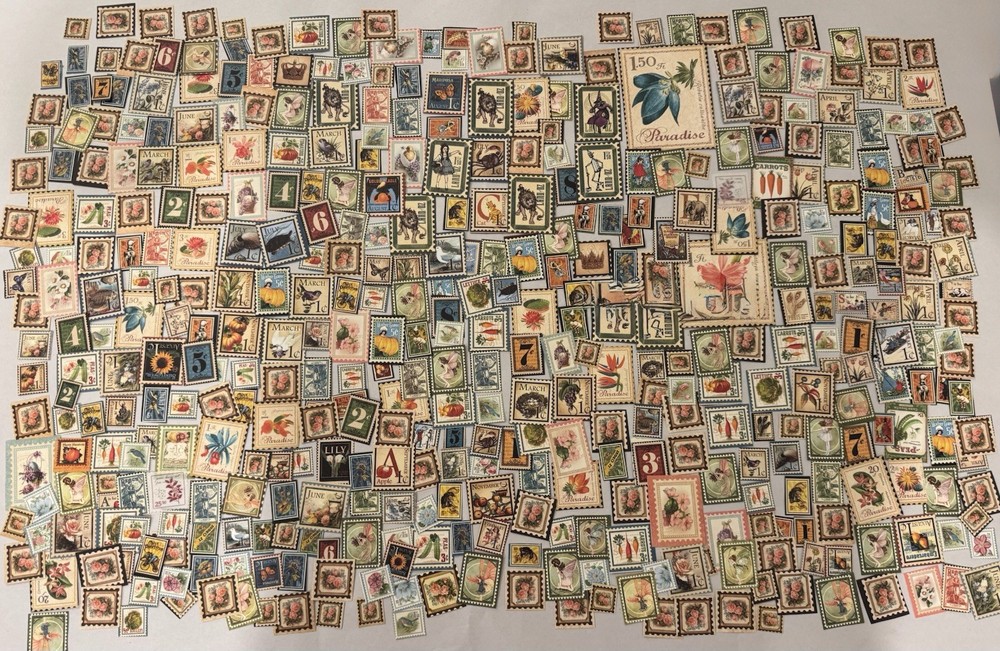 450 Pc Graphic 45 Ephemera Faux Stamp Die Cuts Junk Journal Scrapbooking Lot