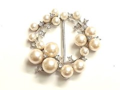 CraftbuddyUSMT66 55mm Pearl & Crystal Wedding Topper Brooch Ribbon Slider Buckle