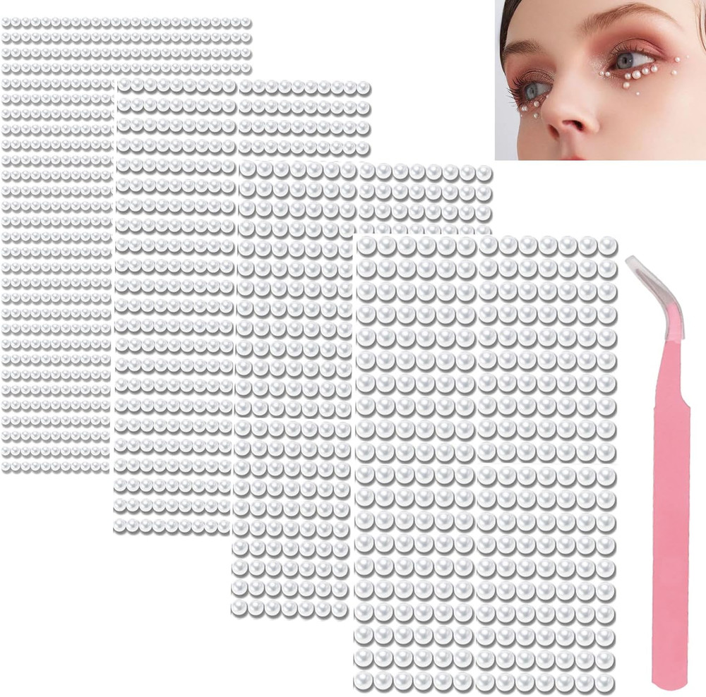 Hiar Pearls Stick On, 1792 pcs Pearl Stickers, 3/4/5/6mm Self-Adhesive Pearls fo