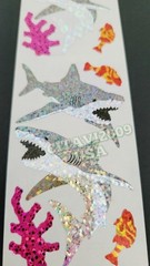 HAMBLY STUDIOS STICKERS PRISMATIC GLITTER GREY SHARK PINK CORAL FISH VINTAGE