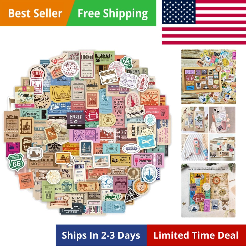 300 Pcs Vintage Travel Stickers Ticket Stickers for Journaling,Luggage Sticke…