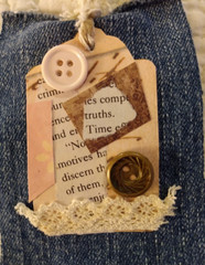 Six OOAK Junk Journal Denim Tags VTG Ephemera Scrapbooking Embellished Handmade
