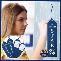 50 Math Star Award Ribbons Student Prizes for School Competition Navy