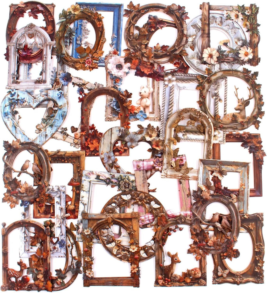 Scrapbook Embellishments 3D Cutout Frame for Scrapbooking Supplies, 60Pcs Vintag