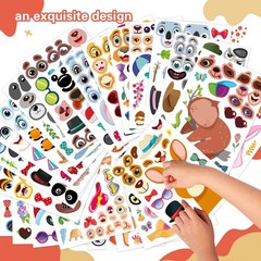 48 PCS Make a Face Stickers Sheets for Kids, Make Your Own Animal Mix and Mat…