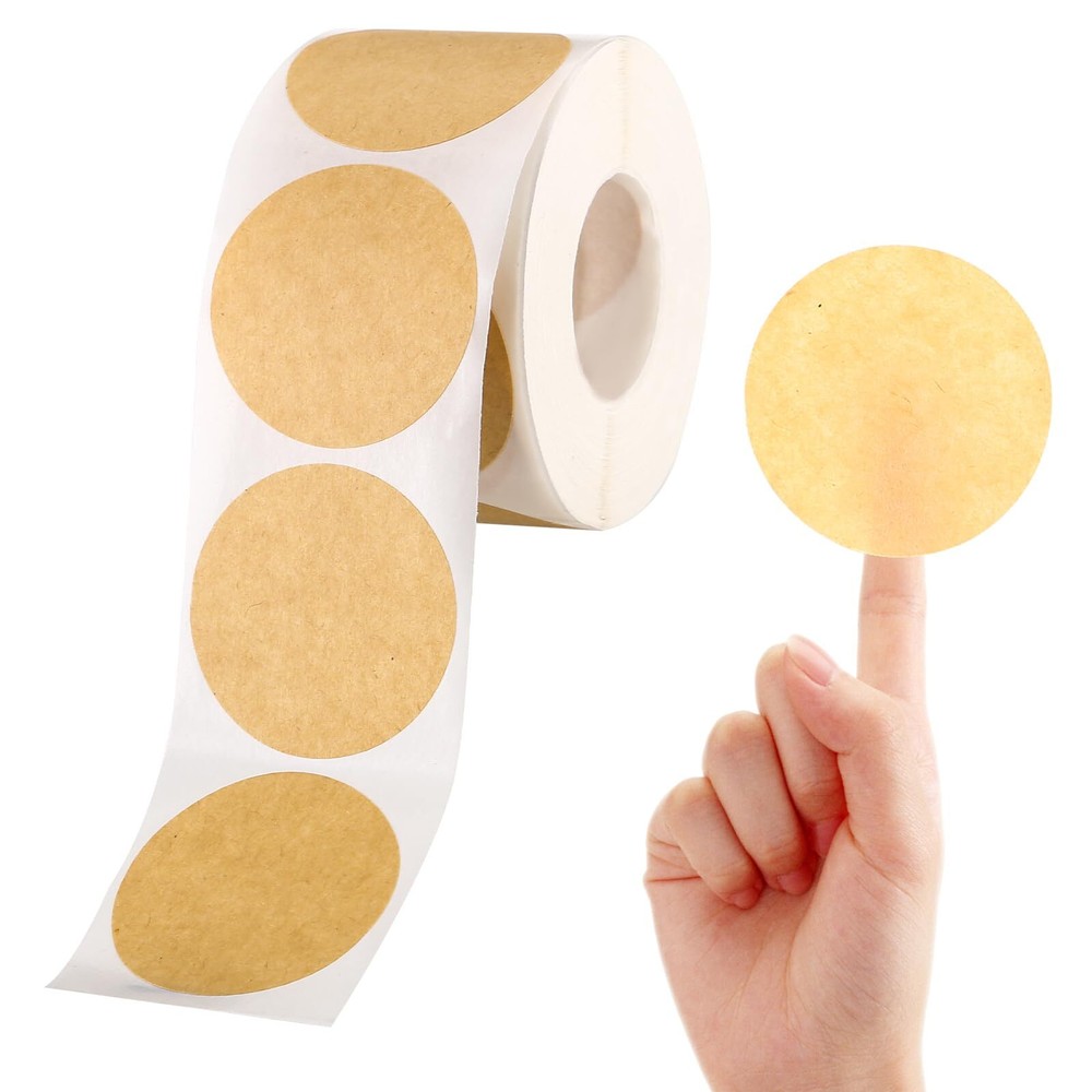 500 Pcs 2 Inch Natural Brown Stickers, Round Blank Roll Label Stickers for Jar