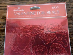 Vintage Hallmark FOIL Stickers Embossed Cupids Hearts Shiny Valentines Day MINT