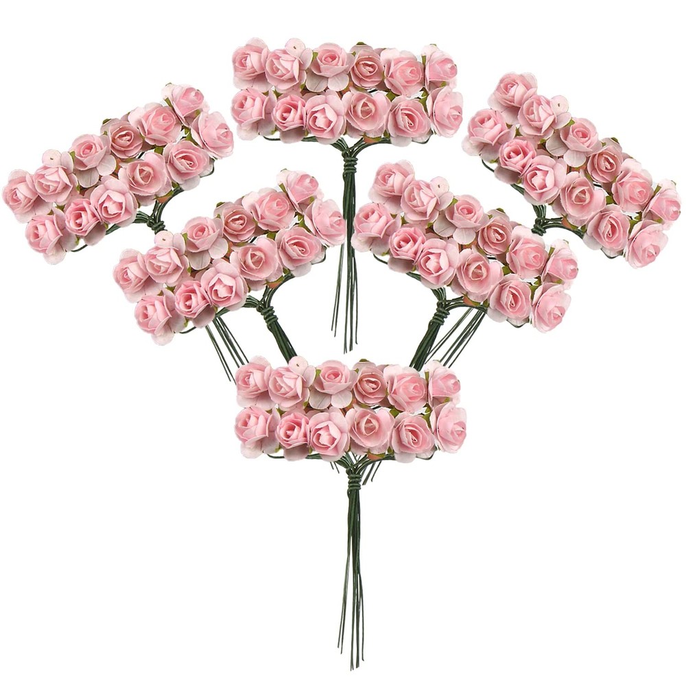 120 pcs Mini Paper Flowers,Mulberry Paper 1/2″ Artificial Rose Flower with Stem
